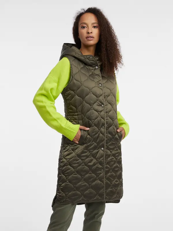 Orsay Orsay Khaki Women's Long Quilted Vest - Women's