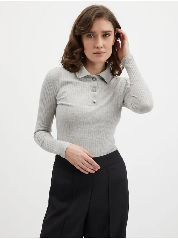 Orsay Orsay Light Grey Women's Brindle Polo T-Shirt - Women's