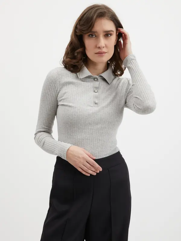 Orsay Orsay Light Grey Women's Brindle Polo T-Shirt - Women's