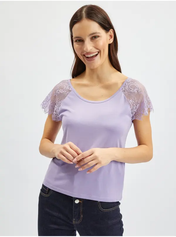 Orsay Orsay Light Purple Women's T-Shirt with Lace - Women's