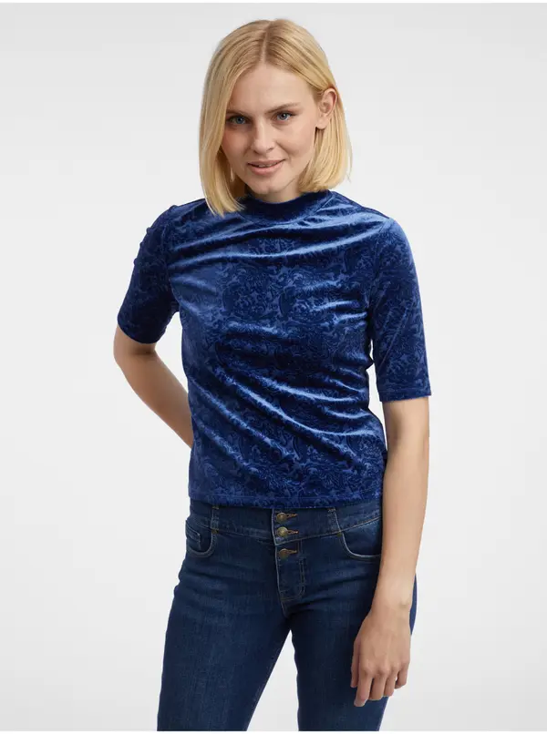 Orsay Orsay Navy Blue Women's Patterned Velvet Top - Women's