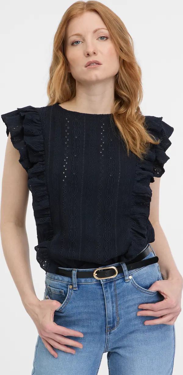 Orsay Orsay Navy Blue Women's Ruffle T-Shirt - Women's