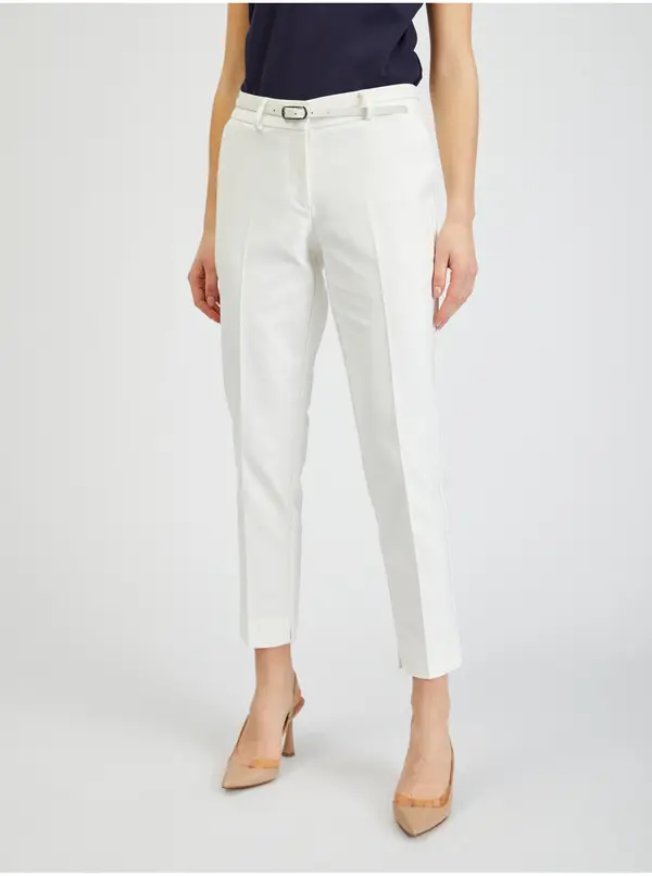 Orsay Orsay White Women's Cropped Trousers with Belt - Women's