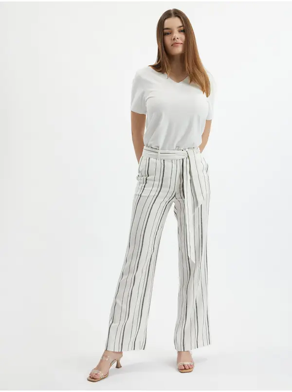 Orsay Orsay White Women's Striped Linen Trousers - Women's