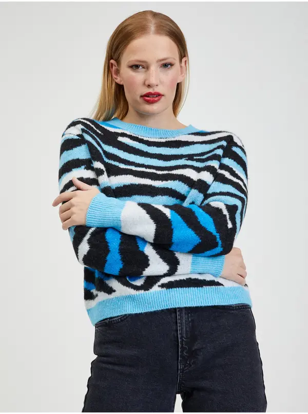 Orsay Orsay Women's Black & Blue Patterned Sweater - Women's