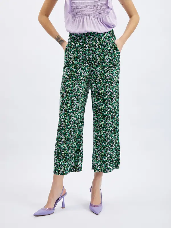Orsay Orsay Women's Black & Green Floral Cropped Trousers - Women's