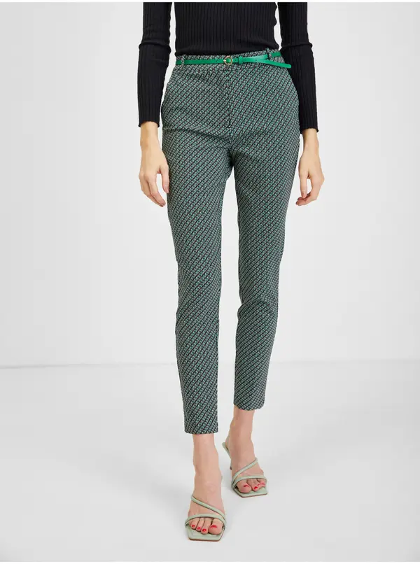 Orsay Orsay Women's Black & Green Patterned Trousers - Women's