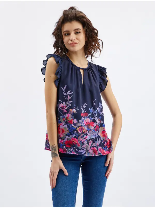 Orsay Orsay Women's Navy Blue Floral Blouse with Ruffle - Women's
