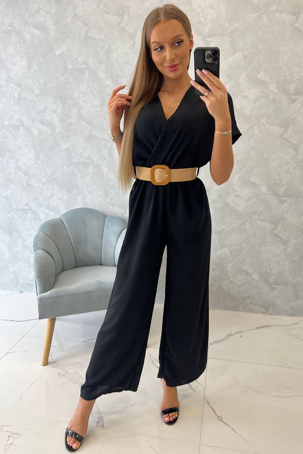 Kesi Overall with decorative belt at waist black
