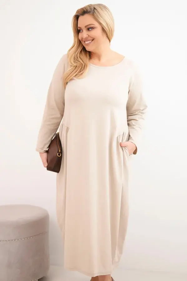 Kesi Włoski Pamučna haljina plus size s dugim rukavima