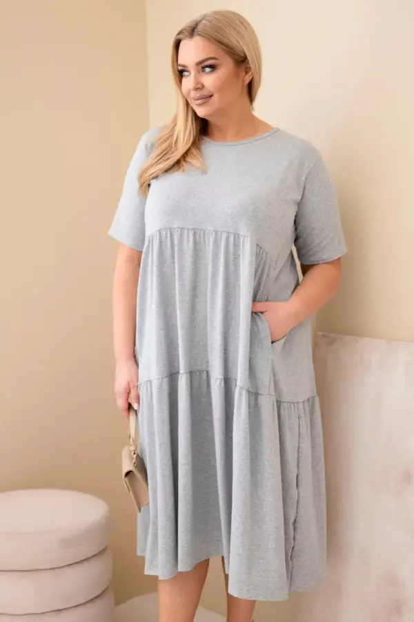 Kesi Włoski Pamučna haljina plus size s volanima, siva