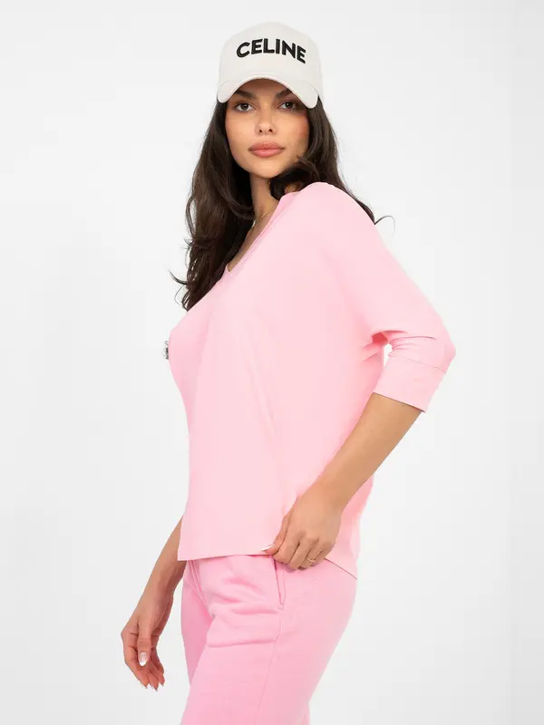 RUE PARIS Pastelno ružičasta bluza s V-izrezom