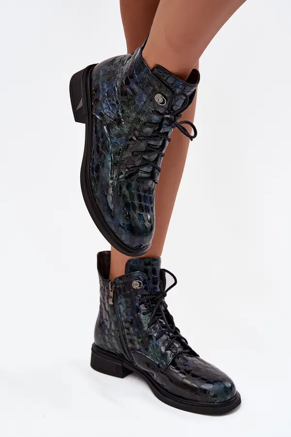 D&A Patent leather women's ankle boots made of genuine leather D&A