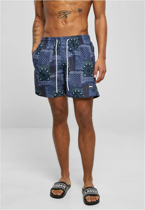Urban Classics Patterned swimsuit shorts with navy scarf aop