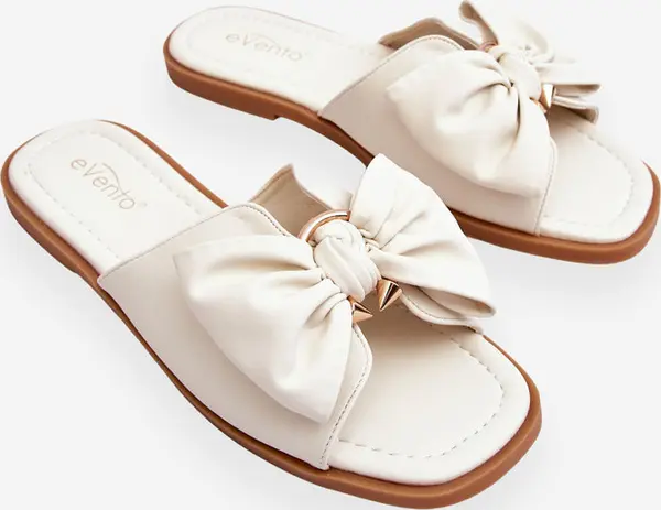 EVENTO PE1 Women's Leather Slippers With Bow White Becky
