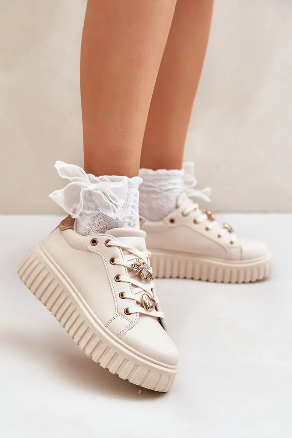 EVENTO PE1 Women's Sneakers With Ribbons Beige Grelesi