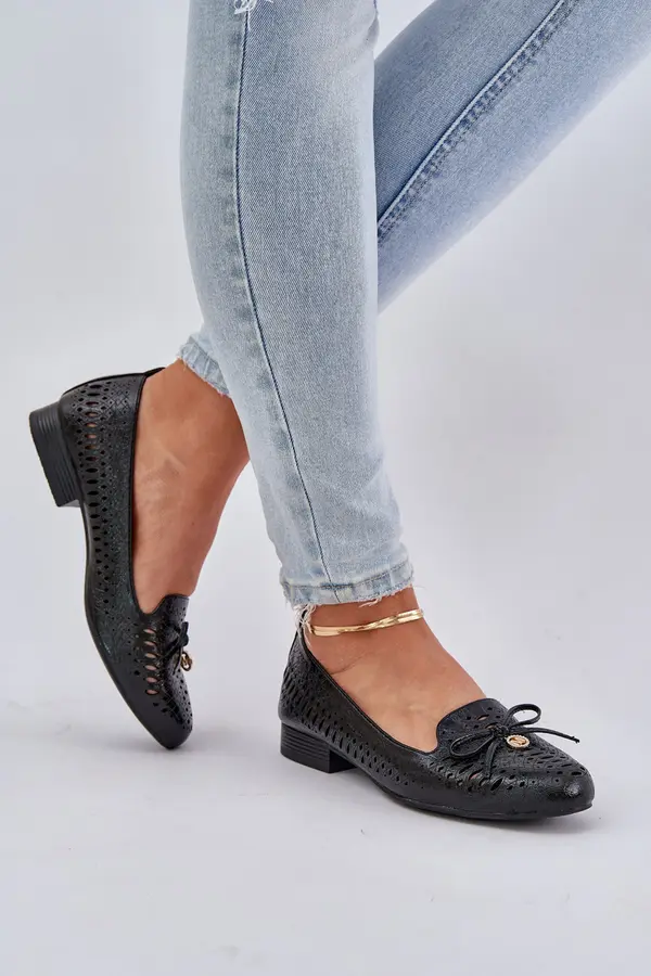 Boto PE2 Lacquered Perforated Ballet Flats With Bow Eco Leather Black Amepitrea