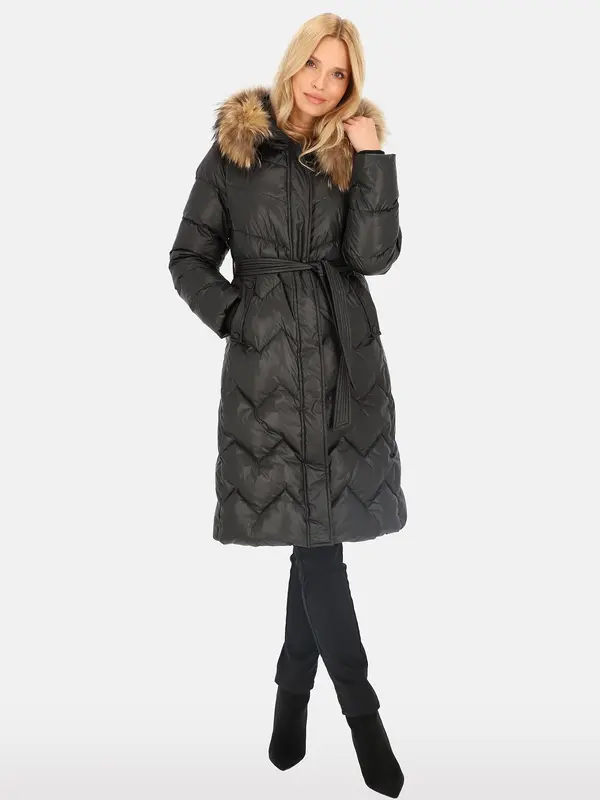 PERSO PERSO Woman's Knee-length women's real down coat with raccoon fur,  color