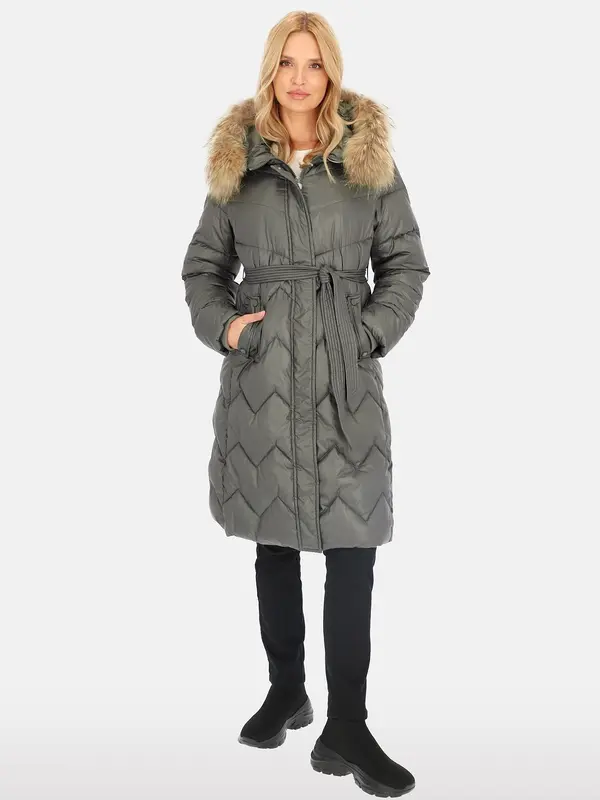 PERSO PERSO Woman's Knee-length women's real down coat with raccoon fur,  color