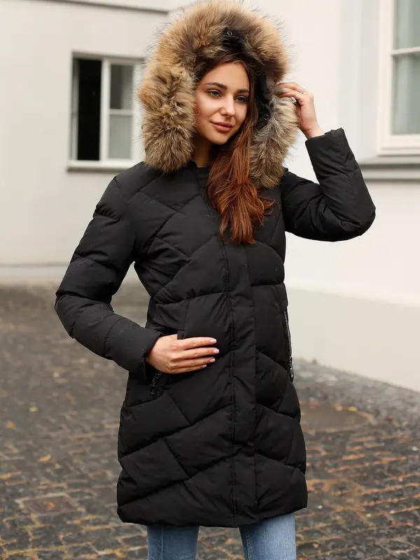 PERSO PERSO Woman's Quilted women's winter jacket with real fur on the hood