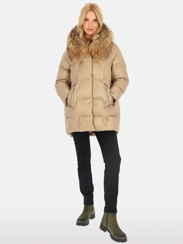PERSO PERSO Woman's Women's ¾ length jacket with natural raccoon fur ,  color