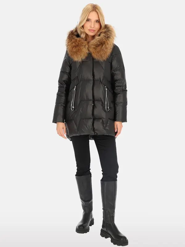PERSO PERSO Woman's Women's ¾ length jacket with natural raccoon fur ,  color