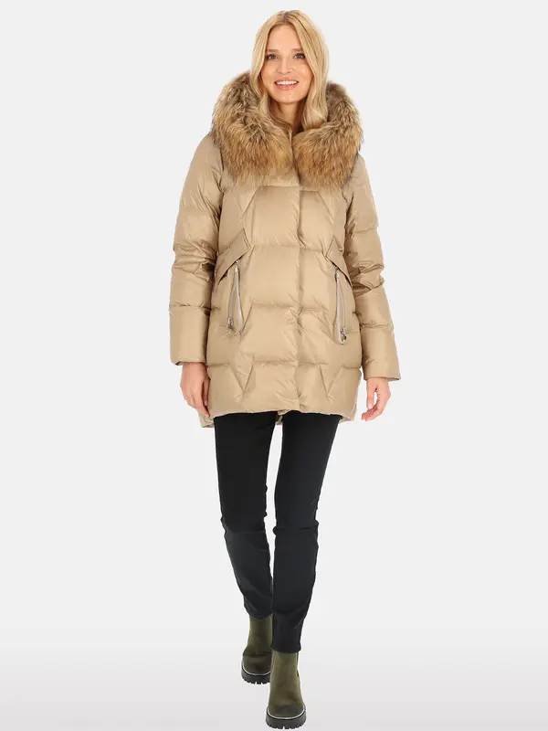 PERSO PERSO Woman's Women's ¾ length real down jacket with natural raccoon fur ,  color