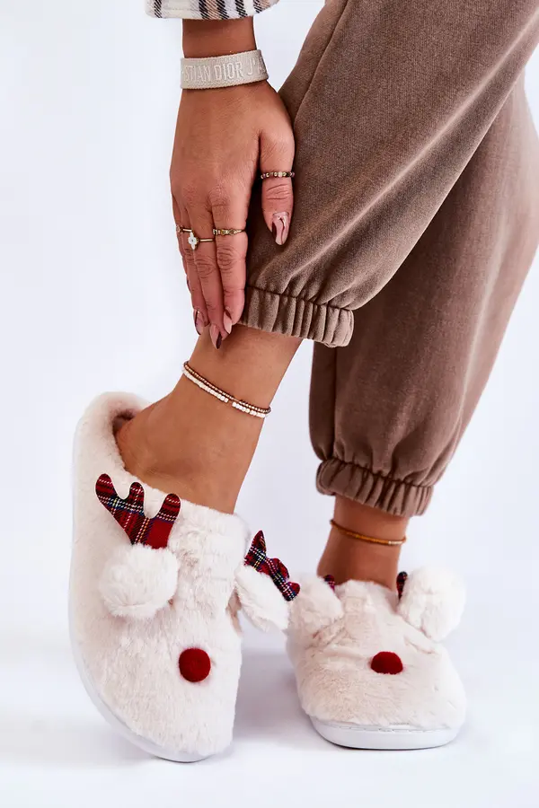 Boto PG4 Women's Christmas Fur Slippers With Reindeer Creamy Claire