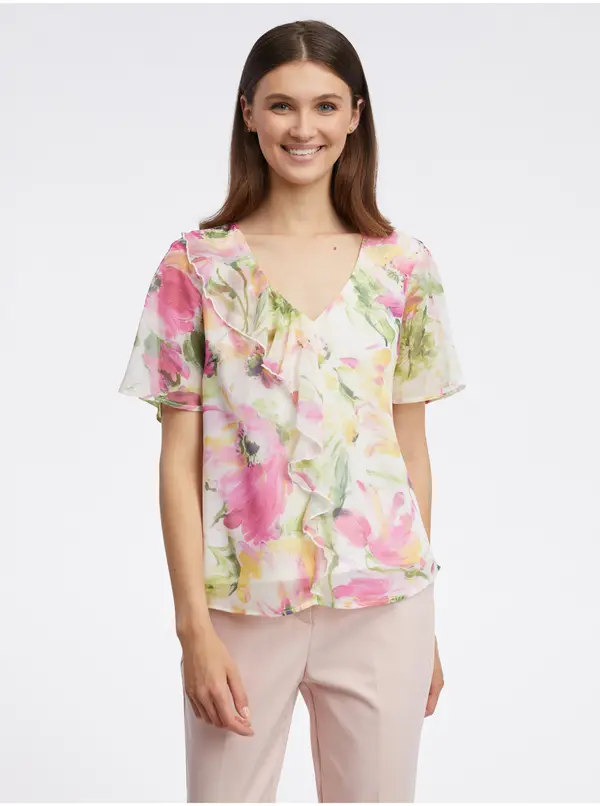 Orsay Pink and White Women's Floral Blouse ORSAY - Women's