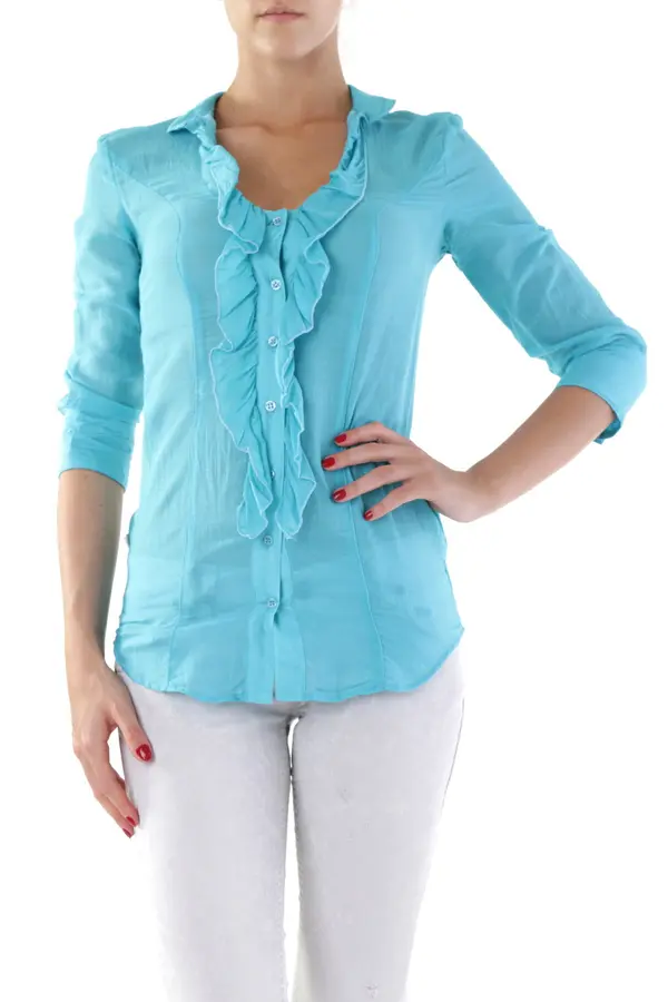 Sexy Woman Plava bluza s volanima