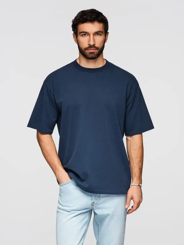Ombre Plava muška majica kratkih rukava LOOSE FIT s okruglim izrezom