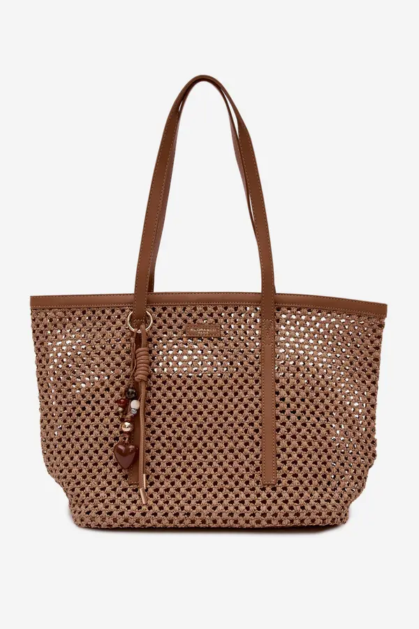 FLORA & CO Pletena torba za kupovinu Flora&amp;Co s privjeskom svijetlosmeđe boje
