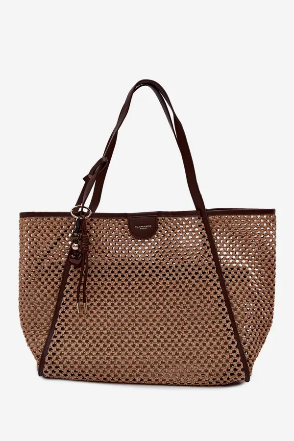 FLORA & CO Pletena torba za plažu Flora&amp;Co s privjeskom