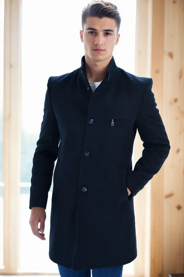 dewberry PLT8367 DEWBERRY MEN'S COAT-PLAIN NAVY BLUE
