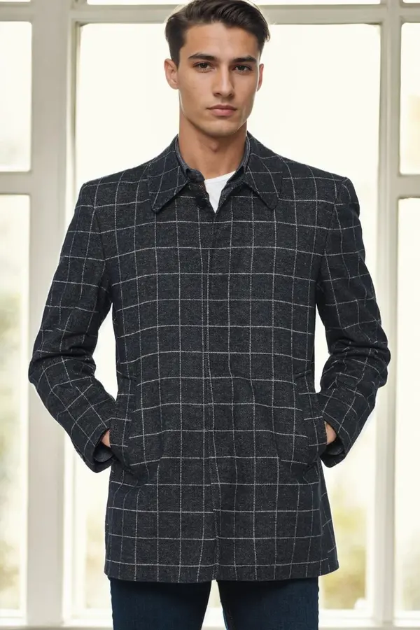 dewberry PLT9206 DEWBERRY MEN'S COAT-PATTERNED NAVY BLUE