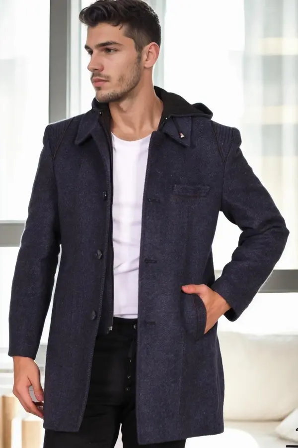 dewberry PLT9335 DEWBERRY MEN'S COAT-DIAGONAL BLACK-BLUE