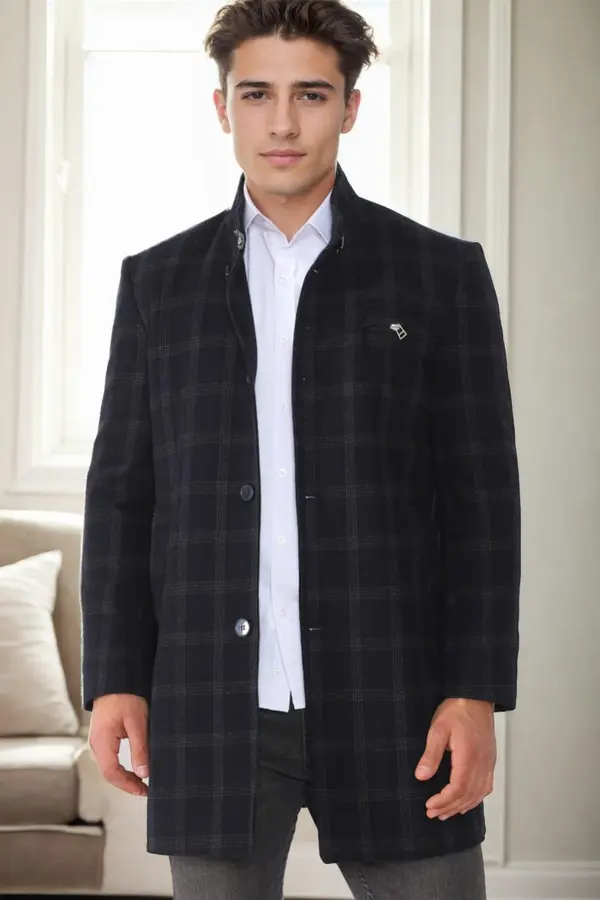 dewberry PLT9367 DEWBERRY MEN'S COAT-PATTERNED NAVY BLUE