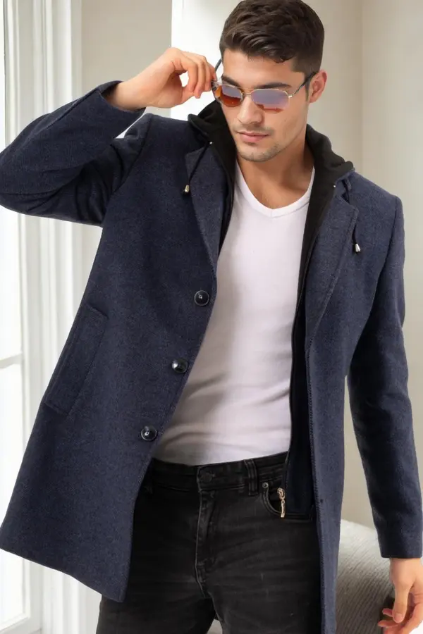 dewberry PLT9376 DEWBERRY MEN'S COAT-PATTERNED NAVY BLUE