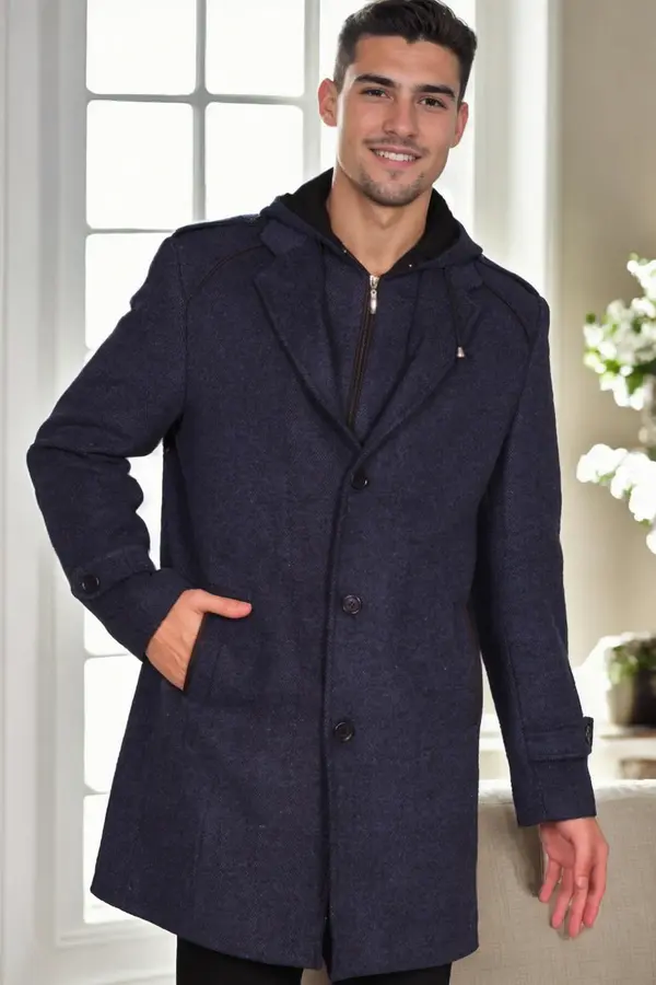 dewberry PLT9401 DEWBERRY MEN'S COAT-PATTERNED NAVY BLUE