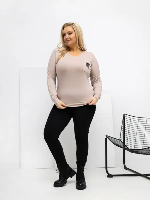 RELEVANCE Plus size bež bluza s dugim rukavima