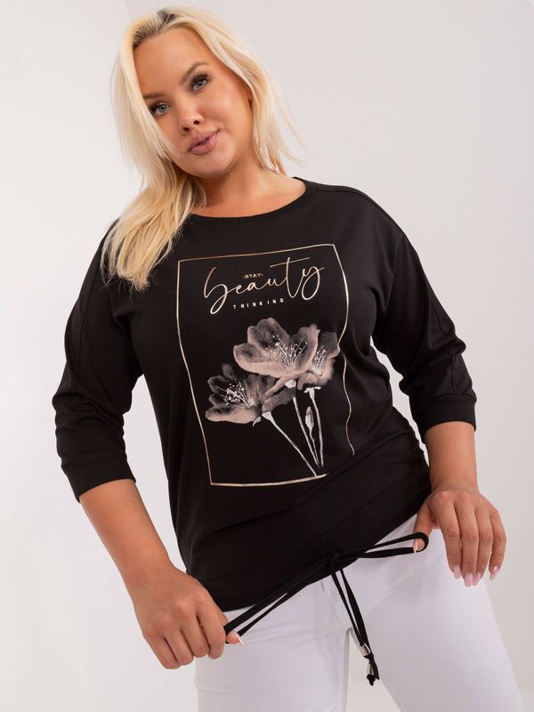 Fashionhunters Plus size black cotton blouse with print