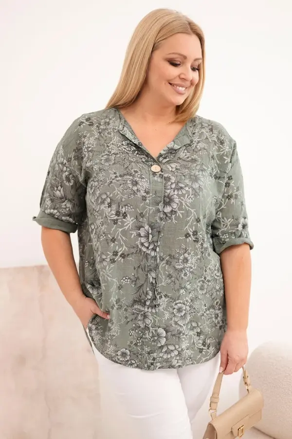 Kesi Włoski Plus size bluza s kratkim rukavima i ukrasnim gumbom