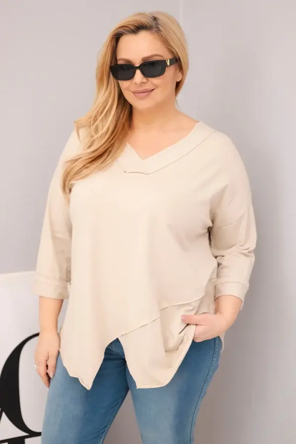 Kesi Włoski Plus size bluza s V-izrezom i asimetričnim rubom