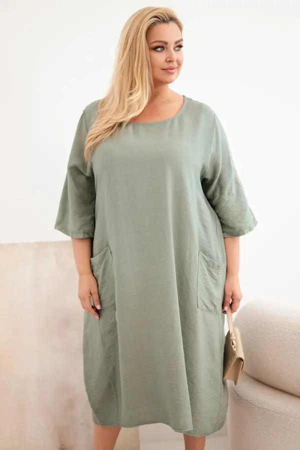 Kesi Włoski Plus size haljina s džepovima kaki boje