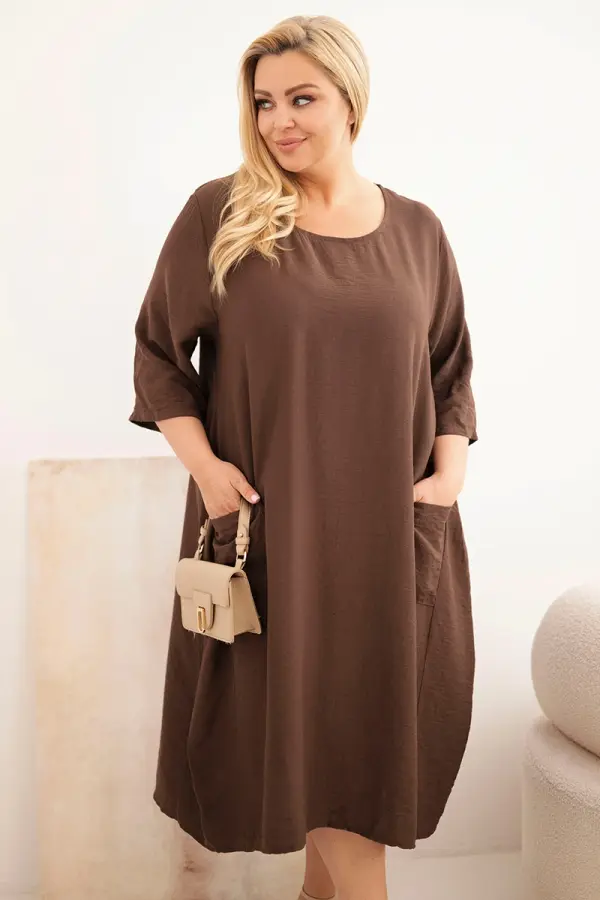 Kesi Włoski Plus Size haljina s džepovima, smeđa
