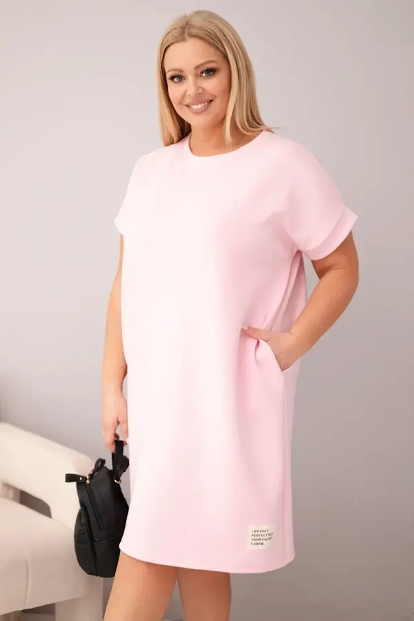 Kesi Włoski Plus size haljina s kratkim rukavima i džepovima, karamel ružičaste boje