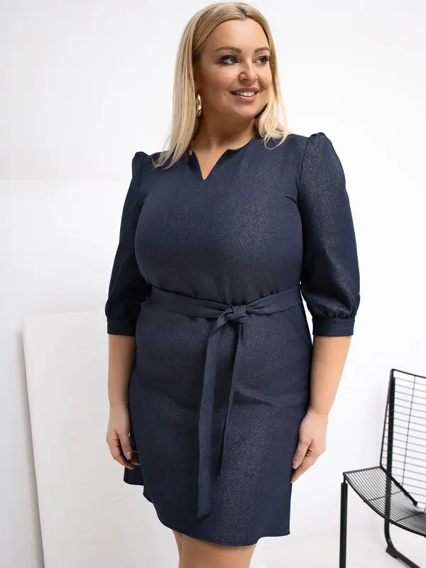 LAKERTA Plus size haljina s remenom, tamnoplava