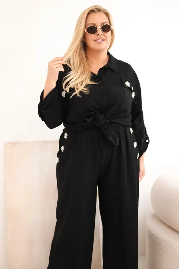Kesi Plus size set s košuljom i širokim hlačama