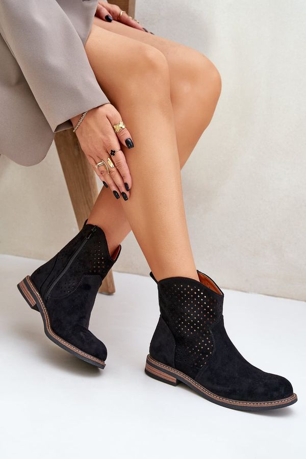 PM1 PM1 Perforated Ankle Boots With Flat Heel Black Zinollia