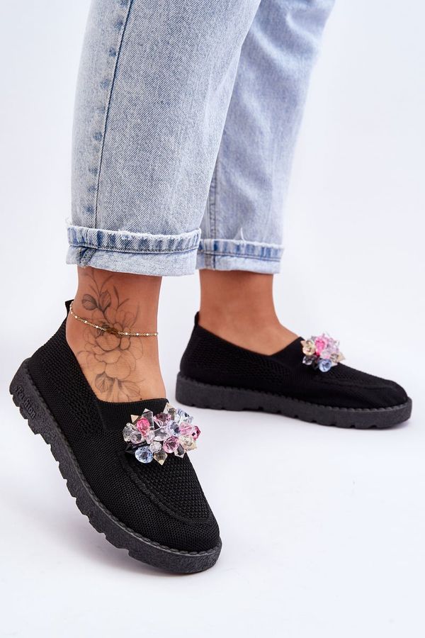 PM1 PM1 Women's Slip-On Sneakers with Stones Black Simple
